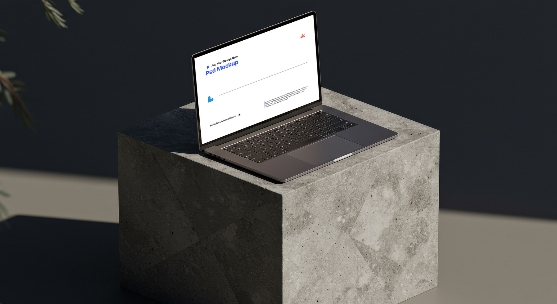 MacBook Pro Mockup on Cube with Nordic Minimalism and Brutalist Design, 4K with Editable Layers psd