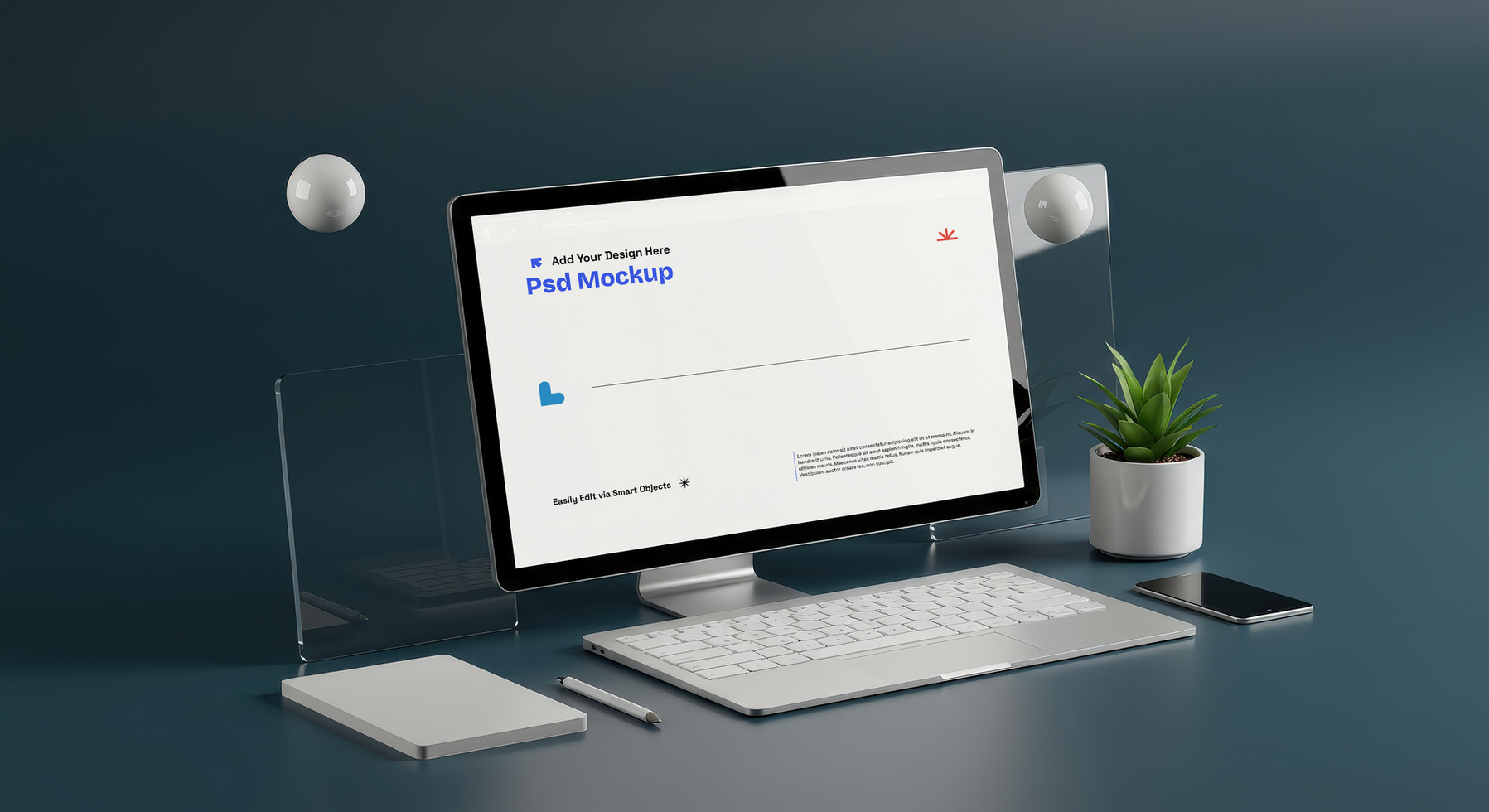 Web Template Mockup with Modern Minimalism and Diffused Lighting, 4K with Editable Layers psd