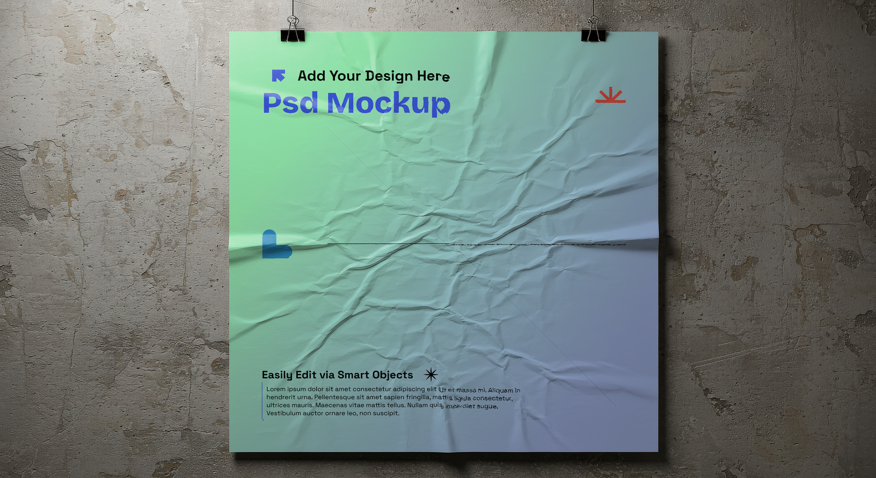 Industrial Wrinkled Square Poster Mockup with Nordic Minimalism, 4K with Editable Layers psd