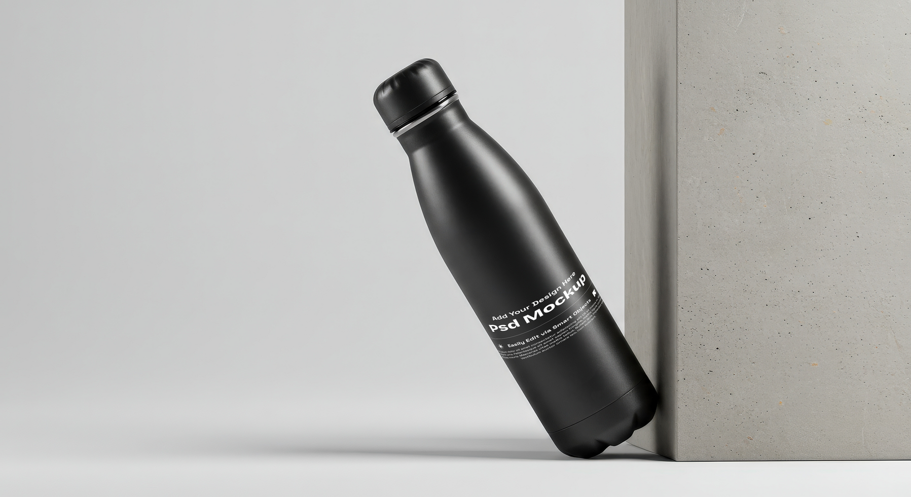 Water Bottle Mockup with Nordic Minimalism and Industrial Cues, 4K with Editable Layers psd