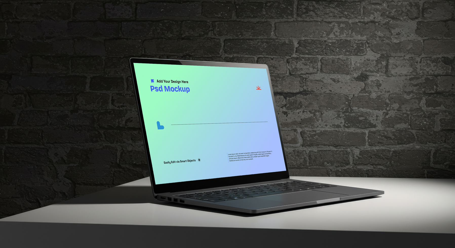 Nordic Minimalist Laptop Mockup with Industrial Design Elements, 4K with Editable Layers psd