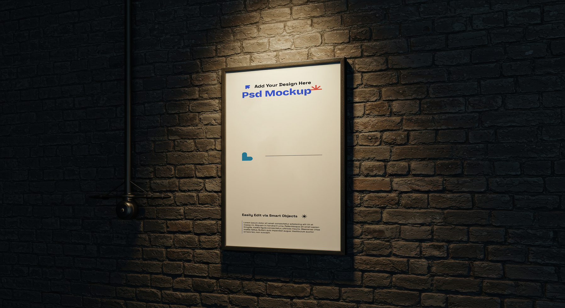 Poster Hanging on Brick Wall Mockup with Modern Minimalism, 4K with Editable Layers psd