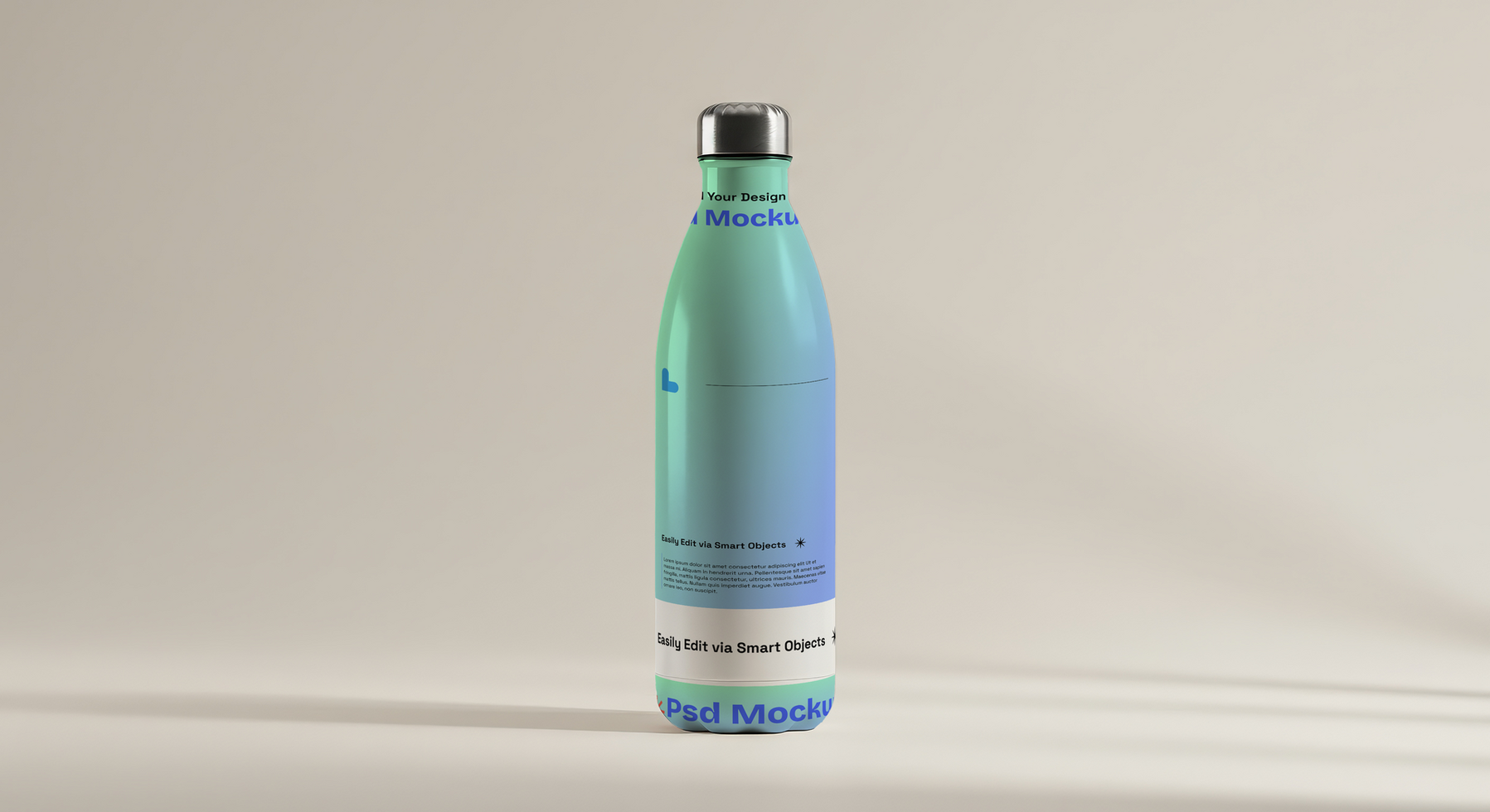 Water Bottle Mockup with Modern Minimalism and Natural Soft Lighting, 4K with Editable Layers psd