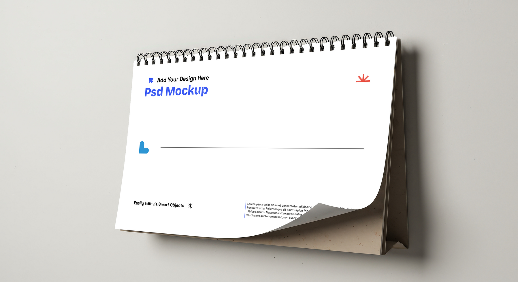 Realistic Spiral Wall Calendar Mockup with Detailed Binding and Perspective, 4K with Editable Layers psd