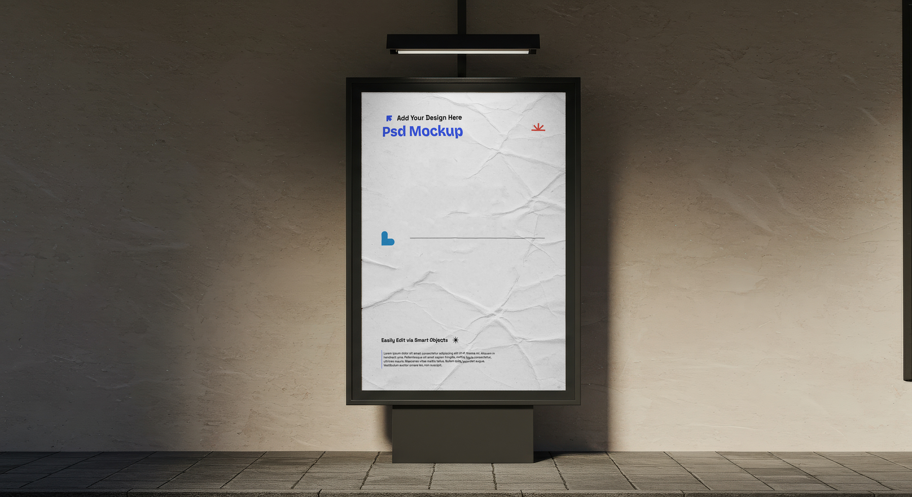 Outdoor Wrinkled Paper Poster Mockup with Minimalist Design, 4K with Editable Layers psd
