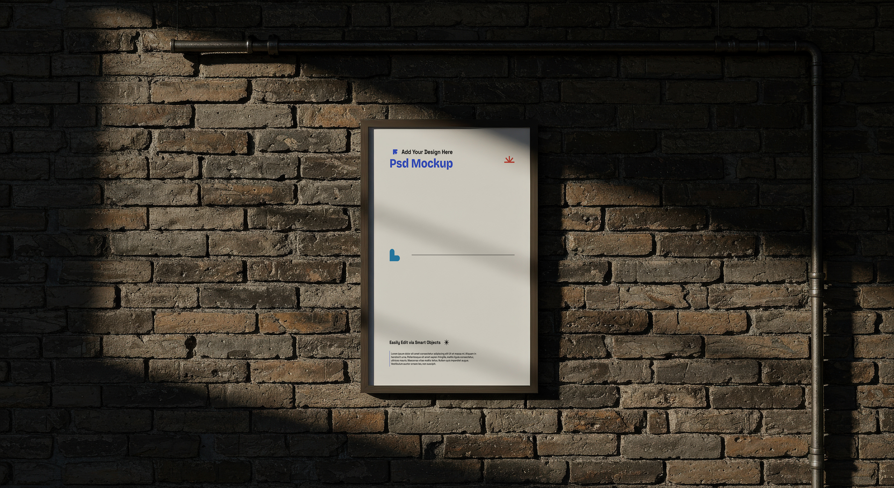 Poster Frame on Brick Wall Mockup with Nordic Minimalism and Industrial Design, 4K with Editable Layers psd