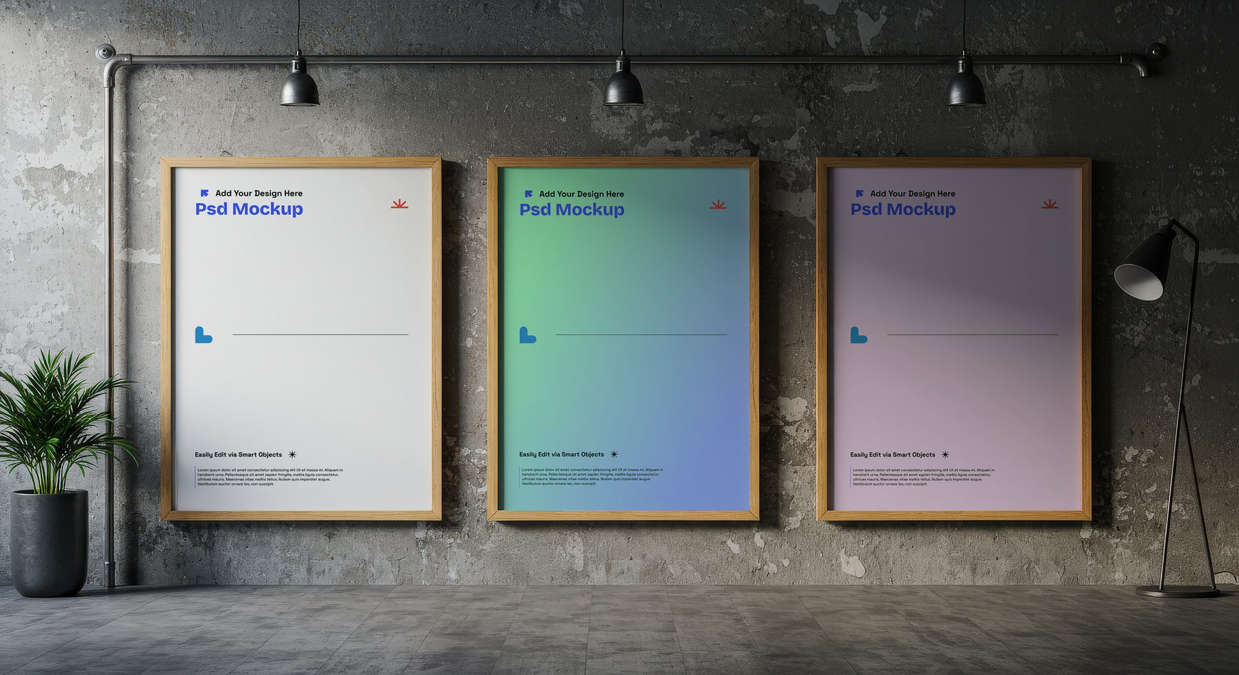 Framed Poster Mockups with Nordic Minimalism and Industrial Design, 4K with Editable Layers psd