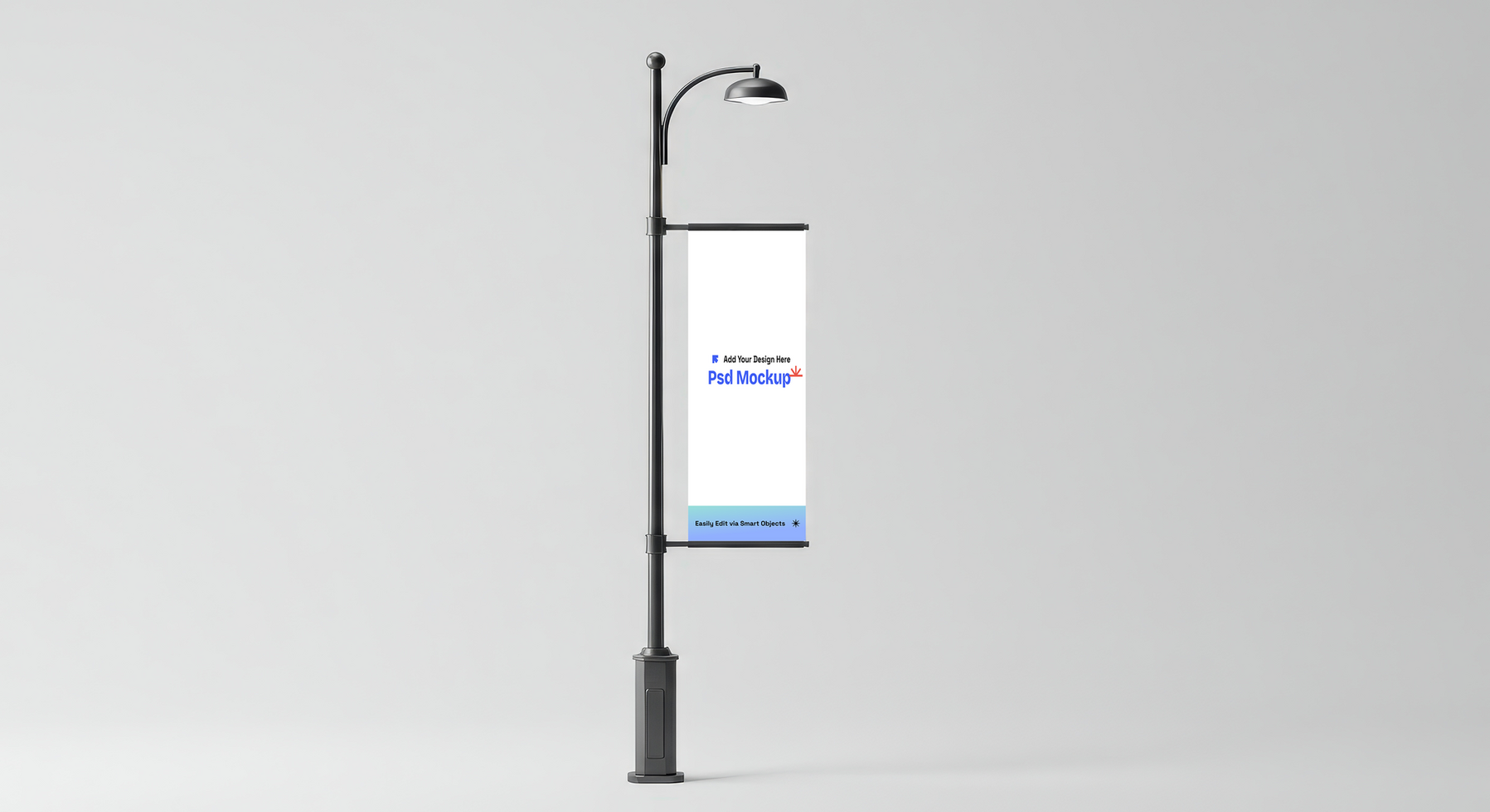 Modern Minimalist Lamp Pole Banner Mockup with Studio Lighting, 4K with Editable Layers psd