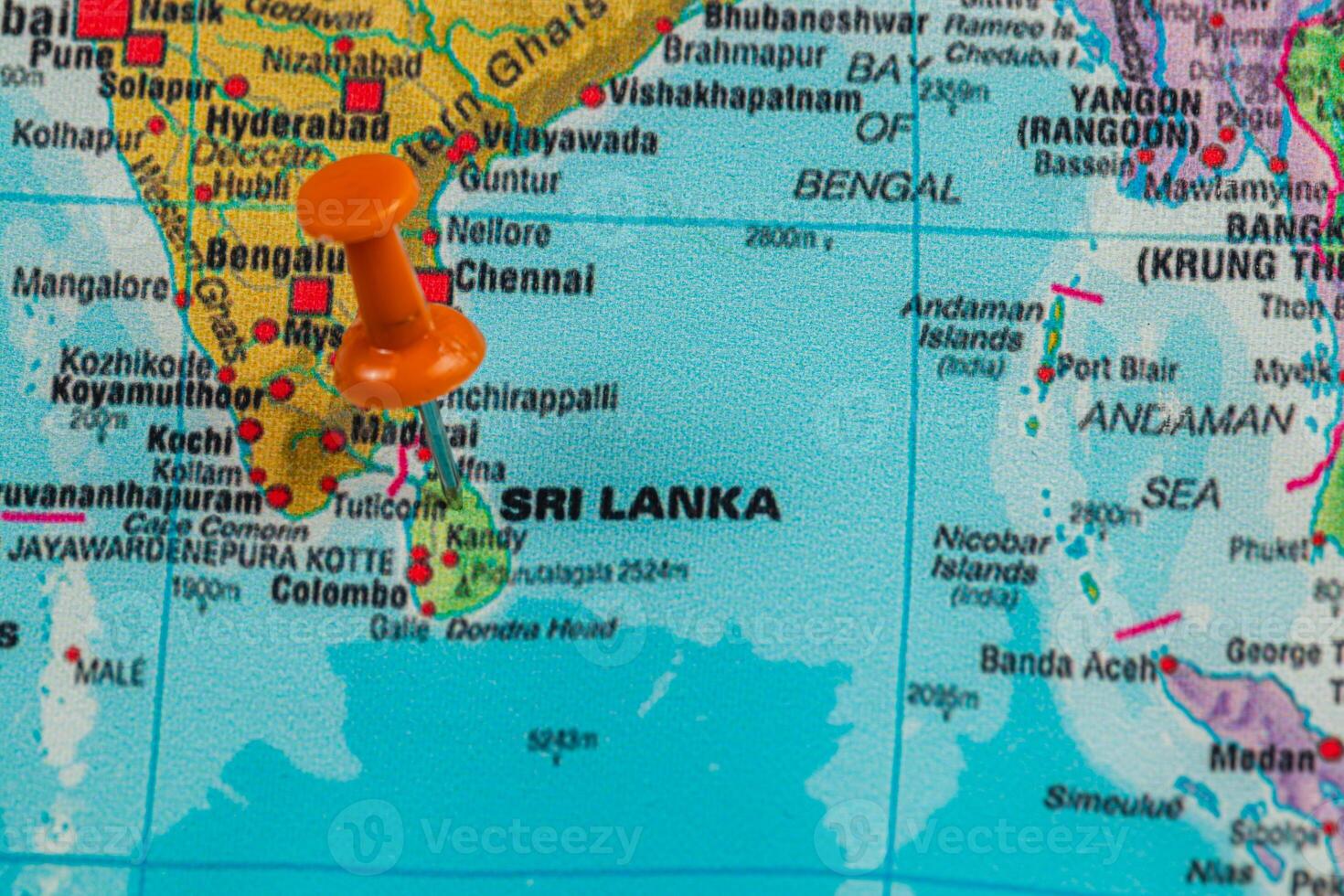 Pinpointing the location of Sri Lanka on a world map photo