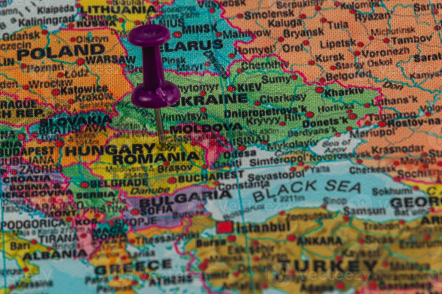 Map highlighting Hungary and Romania in Eastern Europe photo