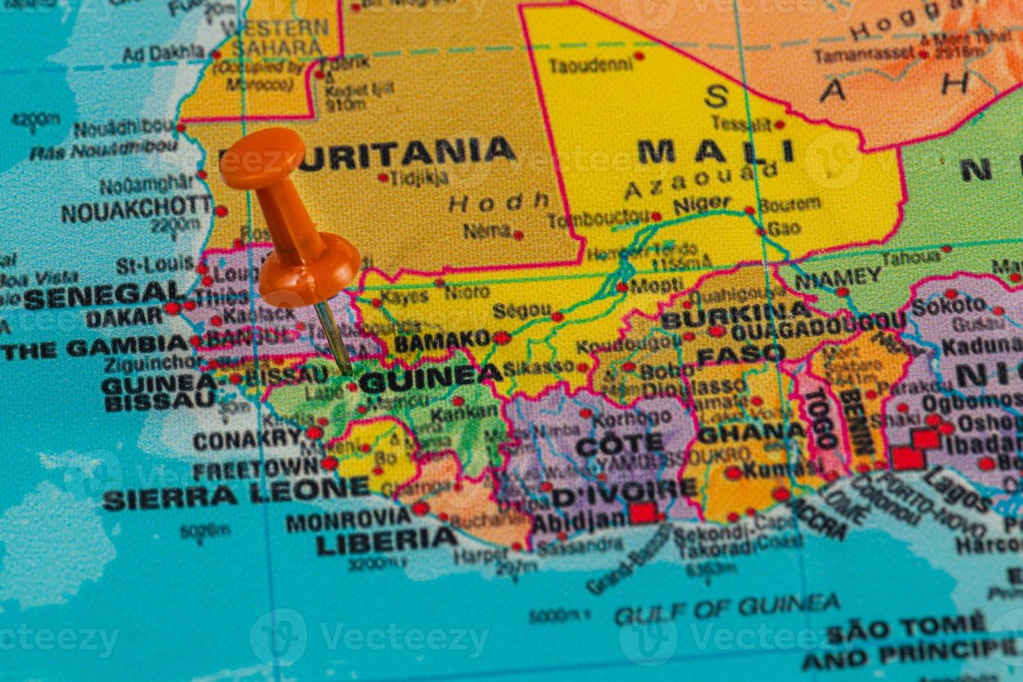 Map highlighting Guinea and surrounding West African countries photo