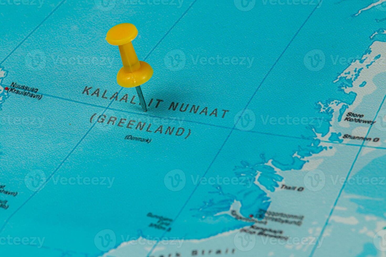 Pin marking Kalaalit Nunaat region on a map of Greenland photo