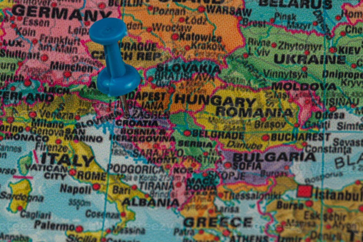 Hungary and Romania highlighted on a detailed map photo