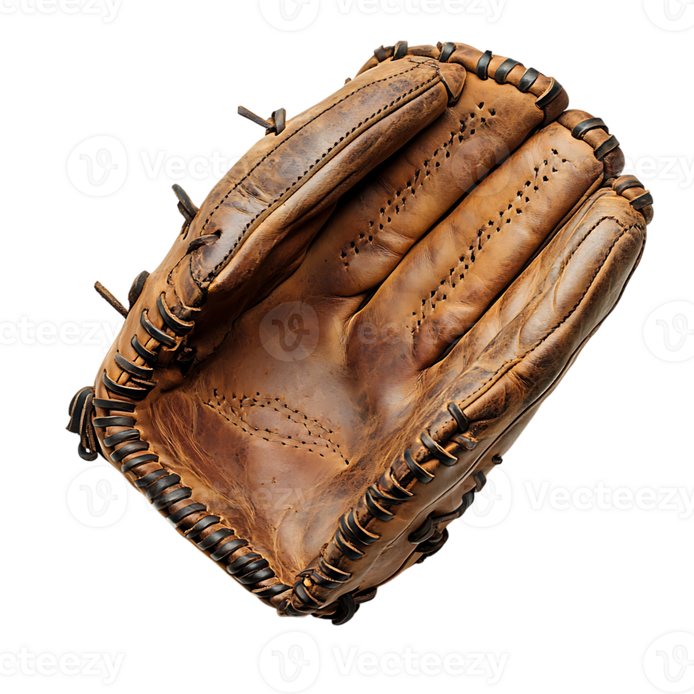 Isolated on white, baseball glove with leather texture and webbed pocket Ecommerce product display for sports gear Sport academy and coaching visuals png