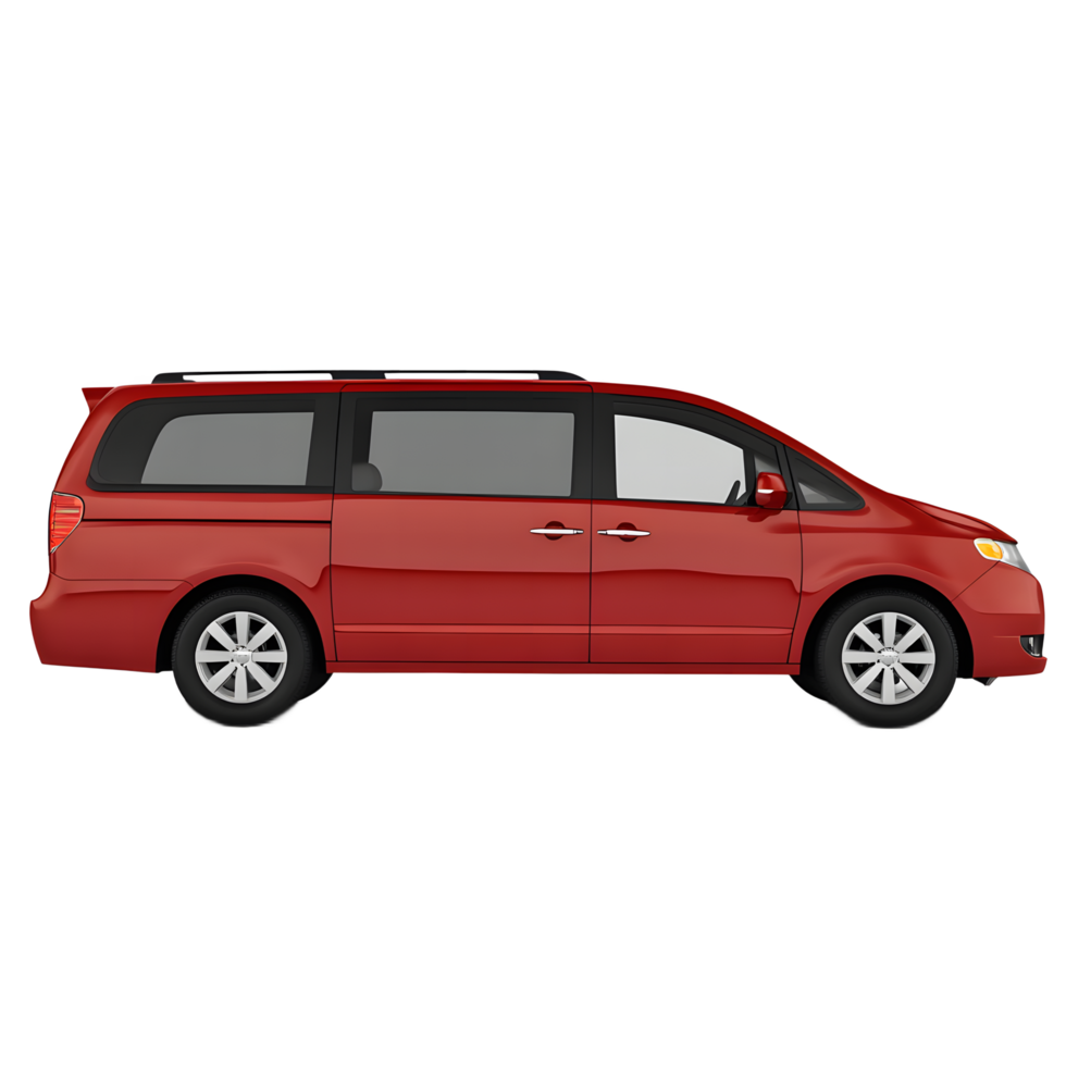 Red minivan in a studio shot, perfect for automotive design. png
