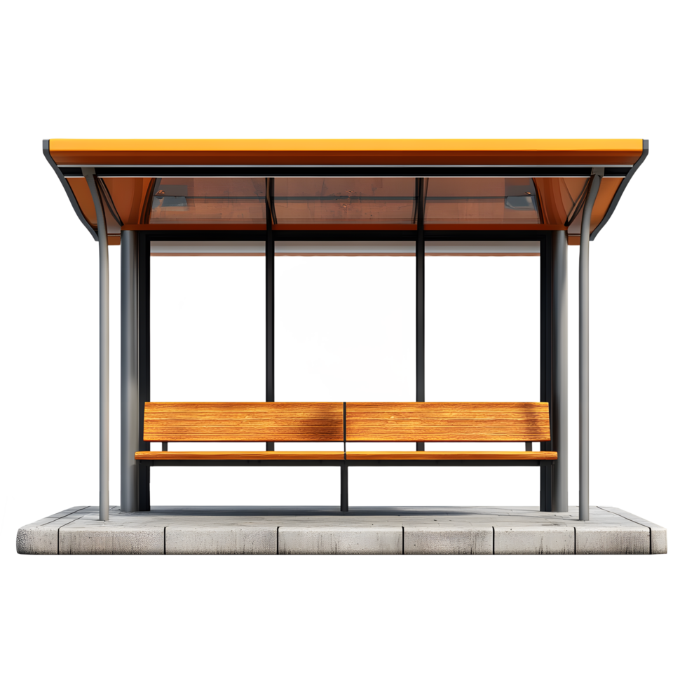 Modern Orange Bus Stop with Wooden Seats png
