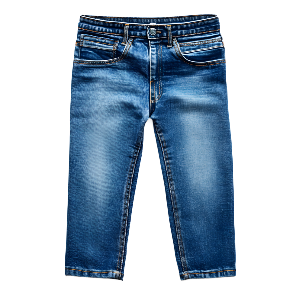 A pair of classic blue jeans, highlighting durable denim texture. png