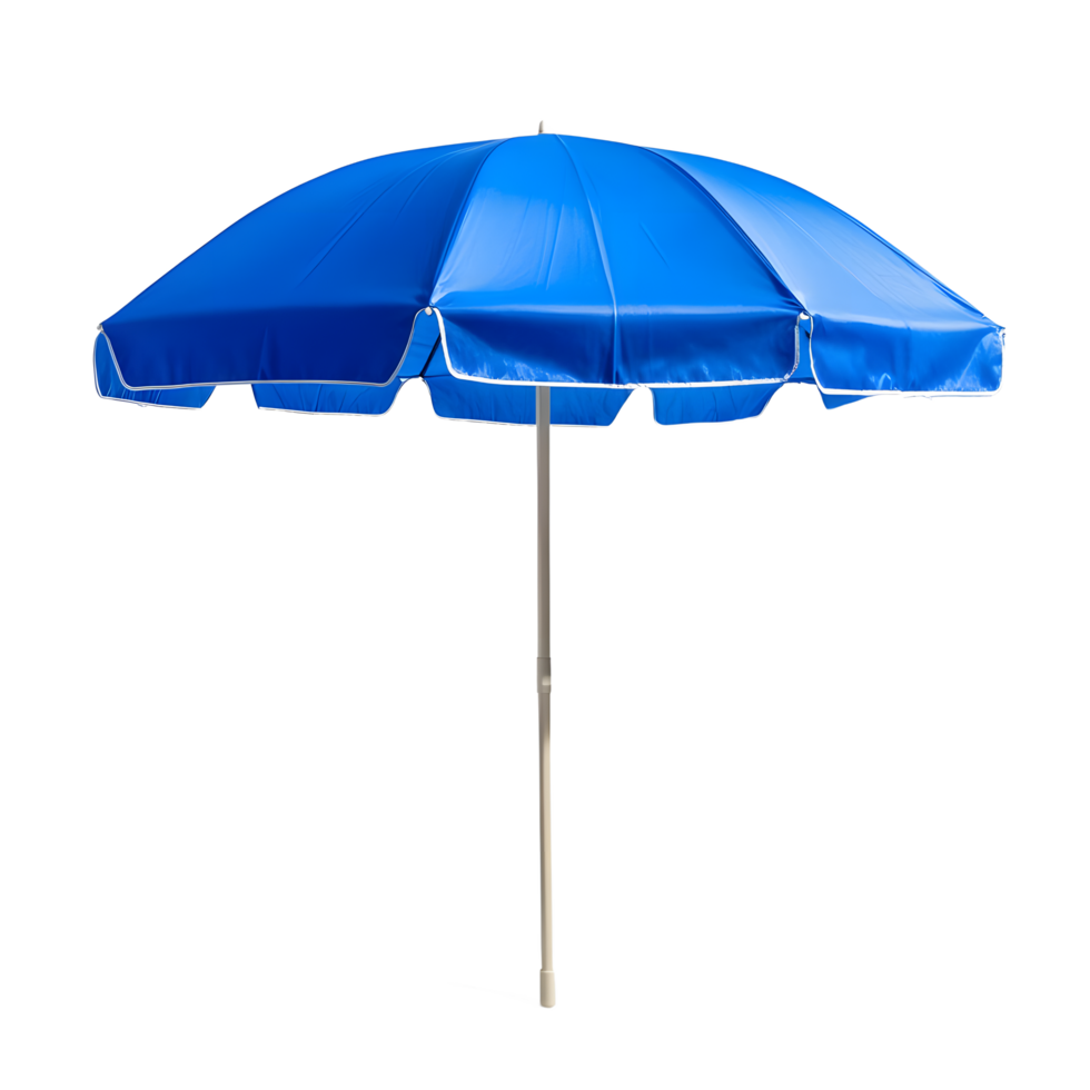 A vibrant blue beach umbrella against transparent background. png
