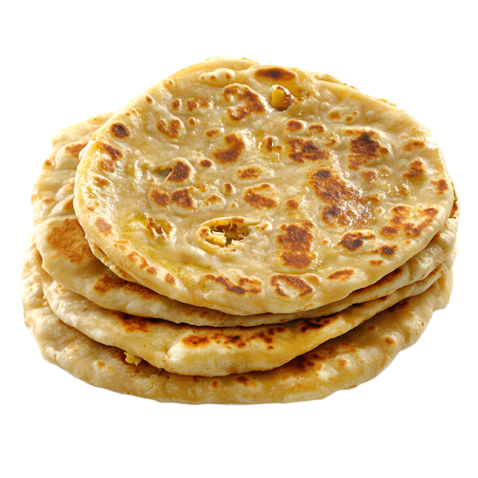 Stack of golden-brown Indian flatbreads, perfect for food photography. png