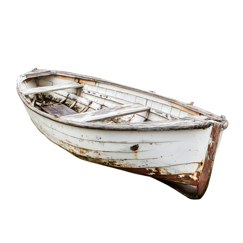 Weathered White Rowboat Against Transparent Background png
