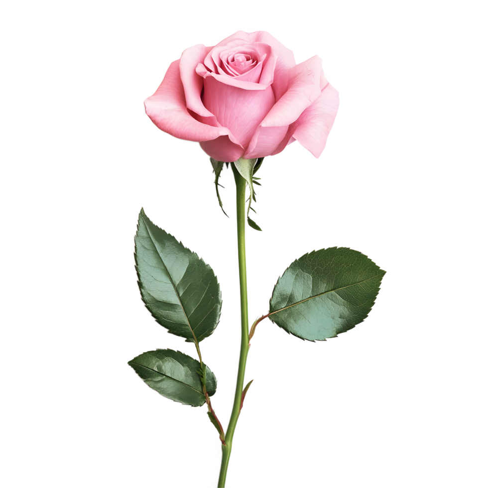 A beautiful pink rose stem with leaves. png