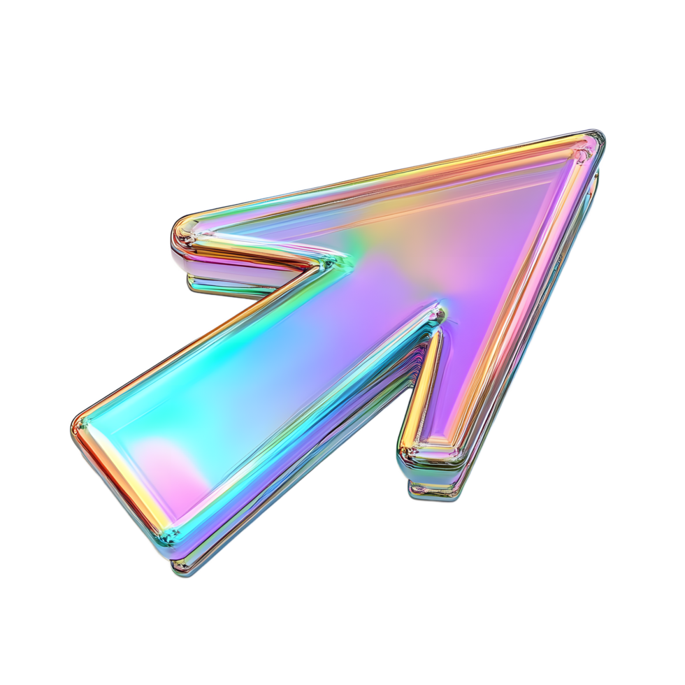 Colorful Holographic Arrow Icon Against Black Background png