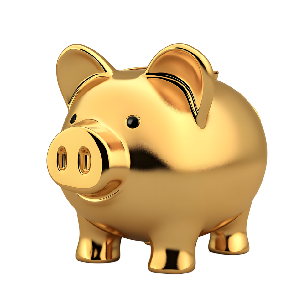 Shiny Gold Piggy Bank Isolated on Transparent Background png