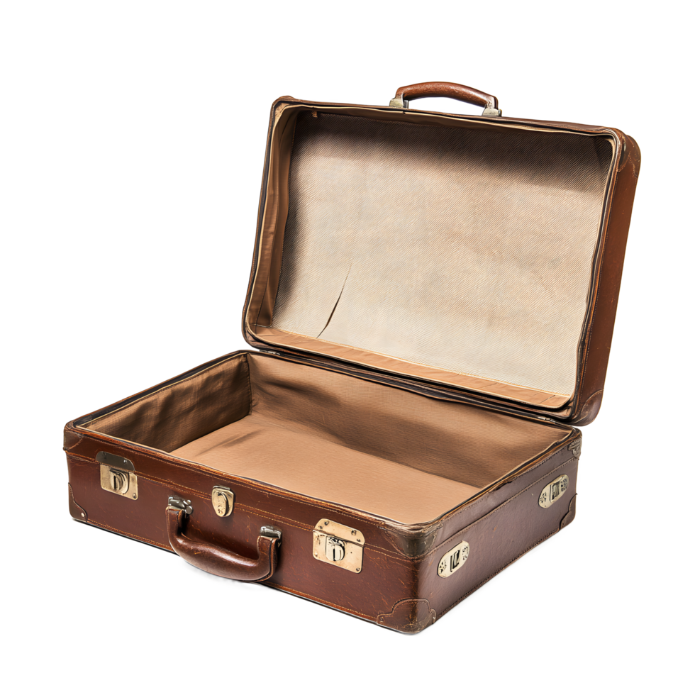 Empty Vintage Leather Suitcase Ready for Travel png
