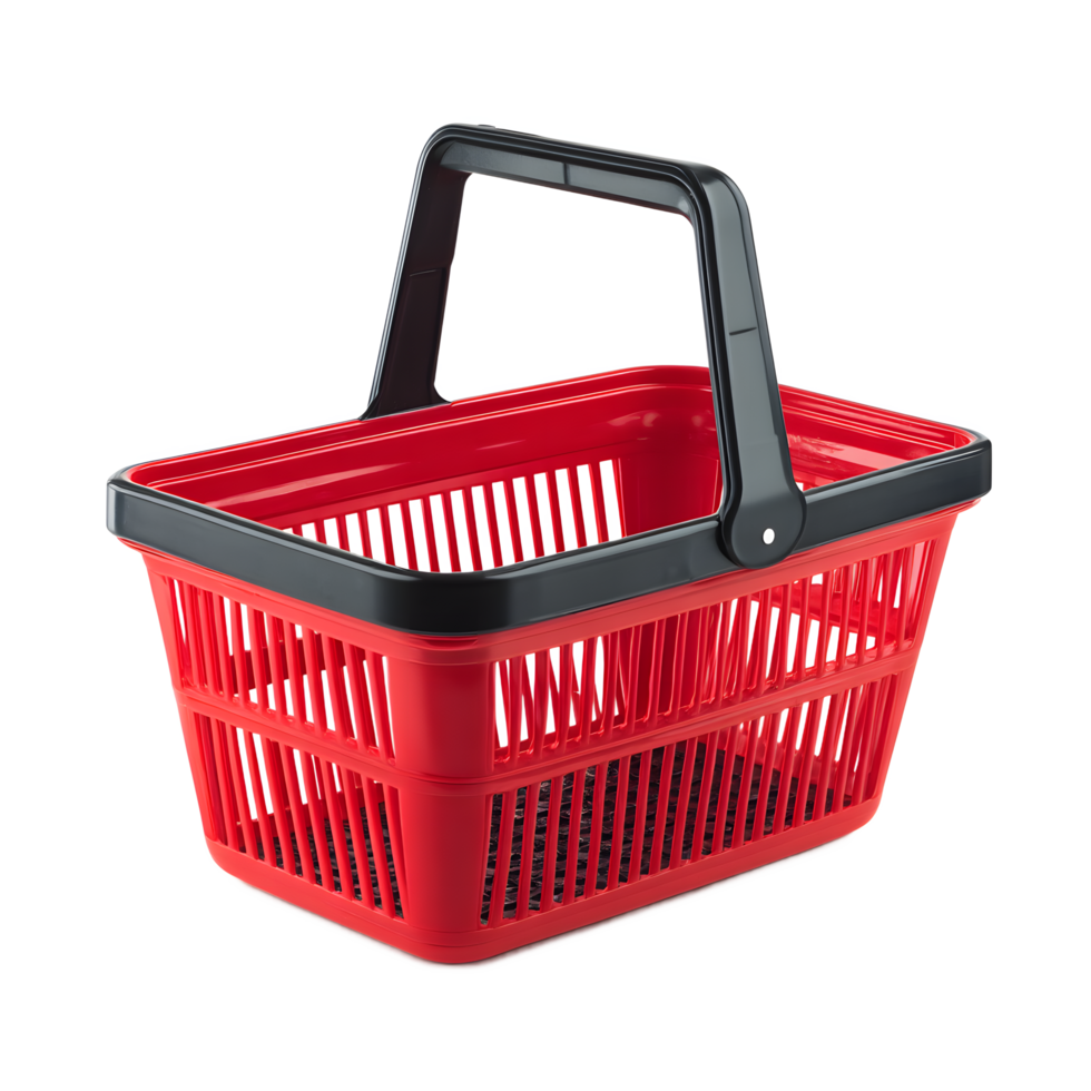 Empty Red Shopping Basket with Transparent Handles png