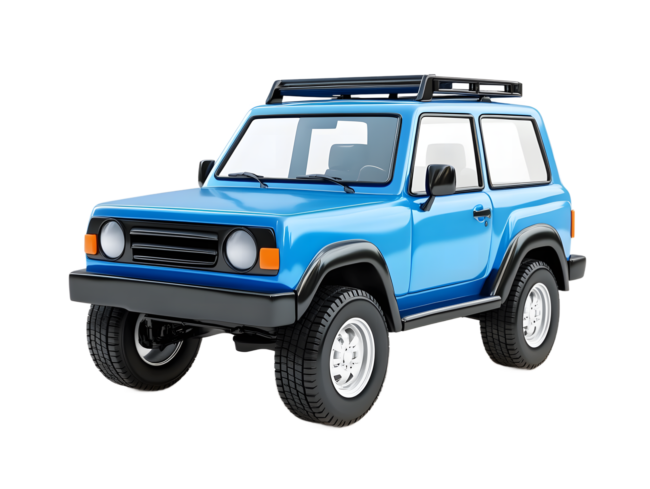 3D Rendering of a Blue Off-Road SUV with Roof Rack png