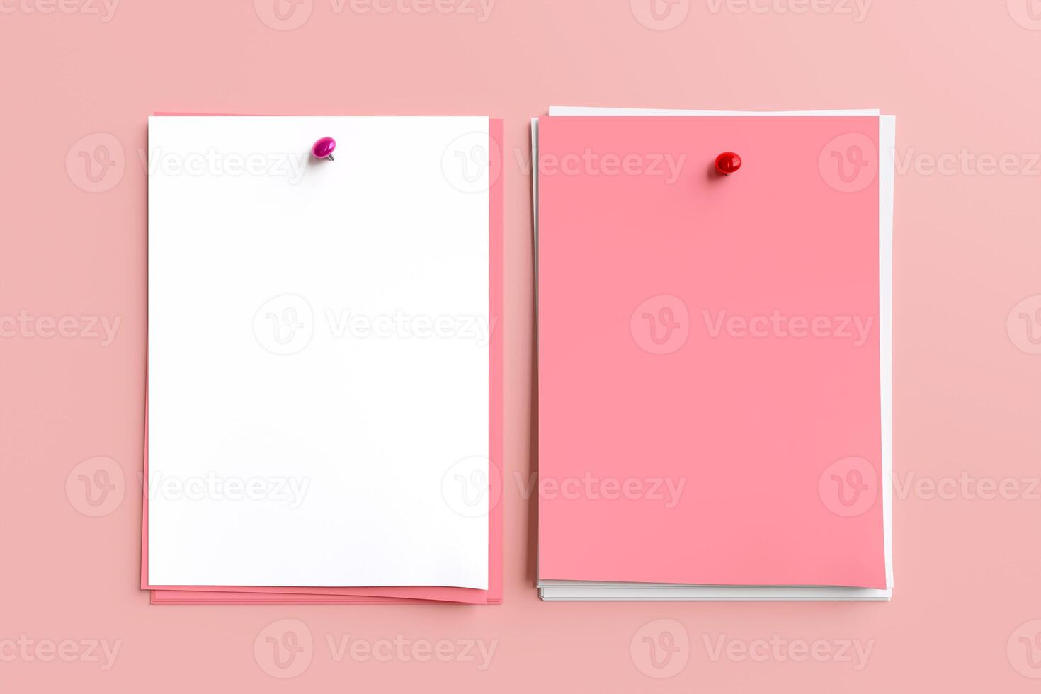 Blank white and pink paper page with pin on pink background. with copy space. photo