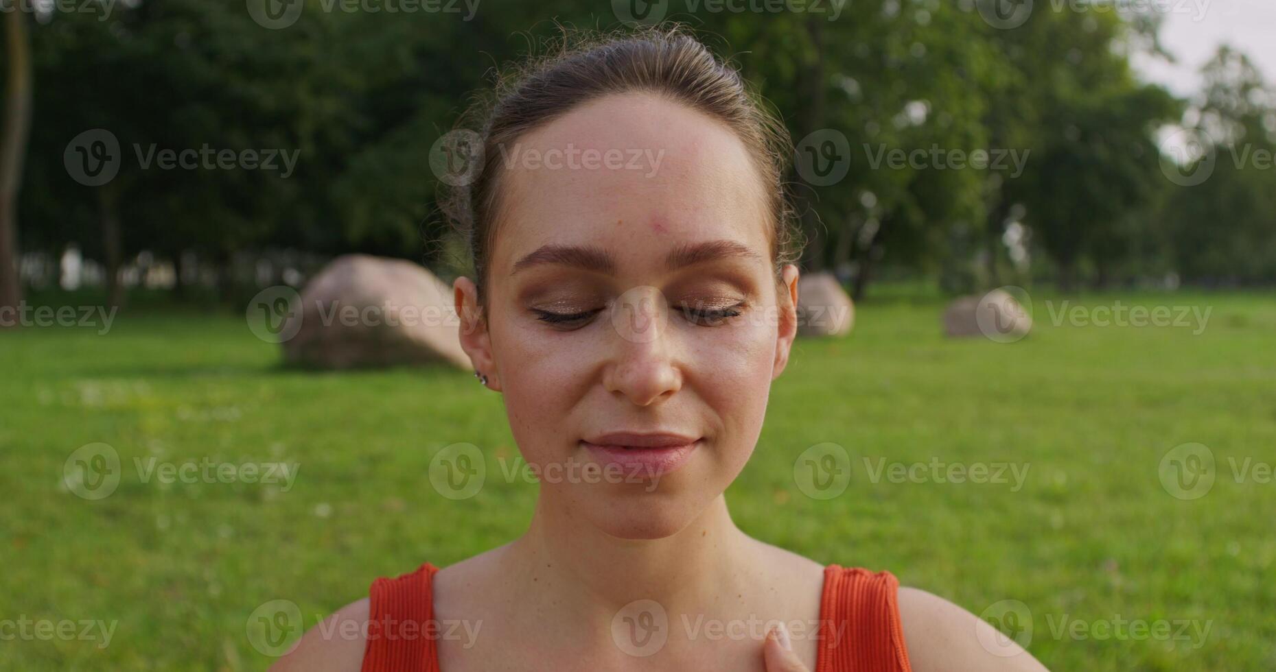 Pregnant woman doing sports exercise outdoors in a peaceful green park, summer day, pilates on a nice summer day photo