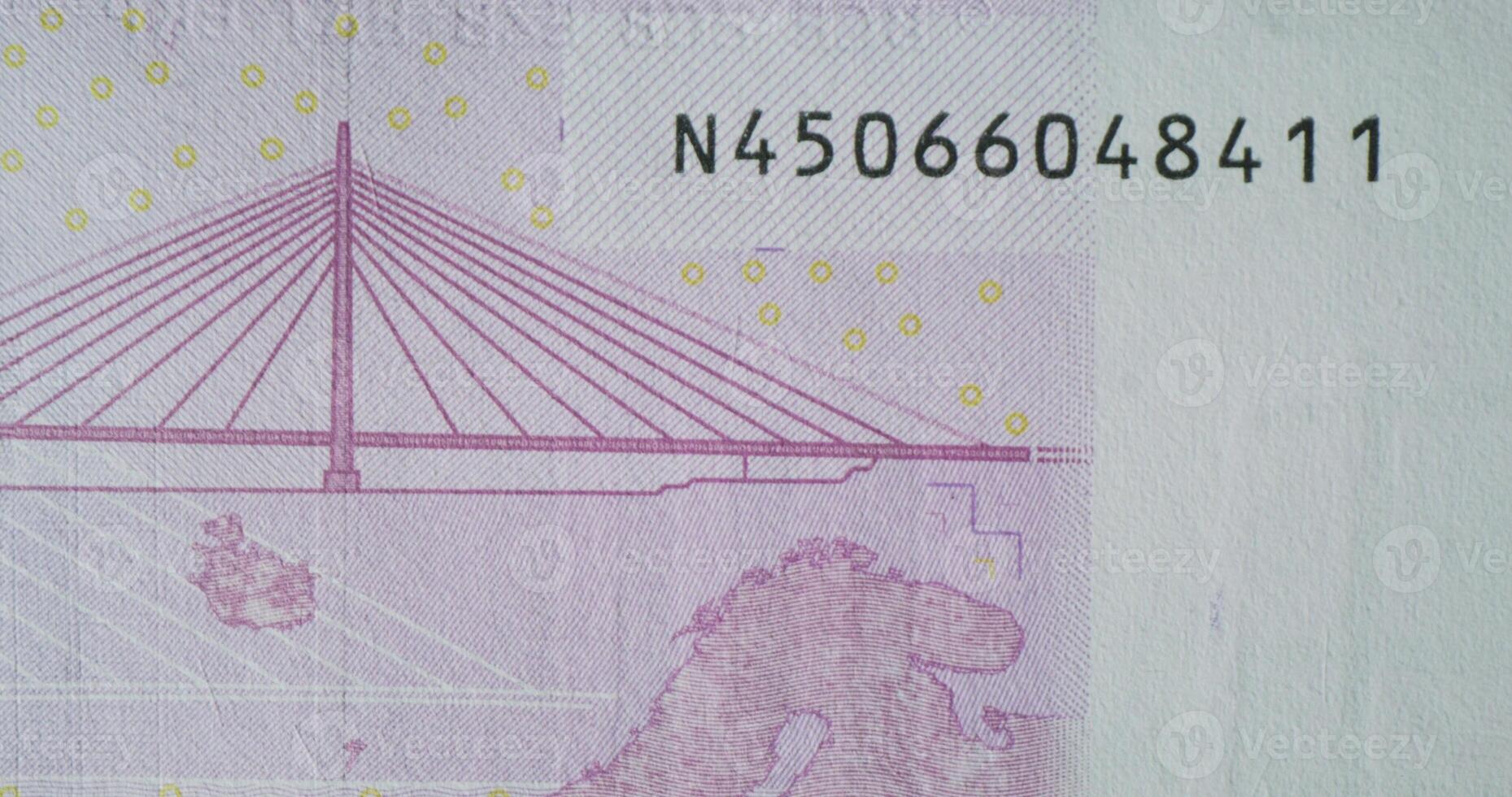 An overview of the 500 euro banknote. Quick frame change with different parts of the banknote, close-up photo