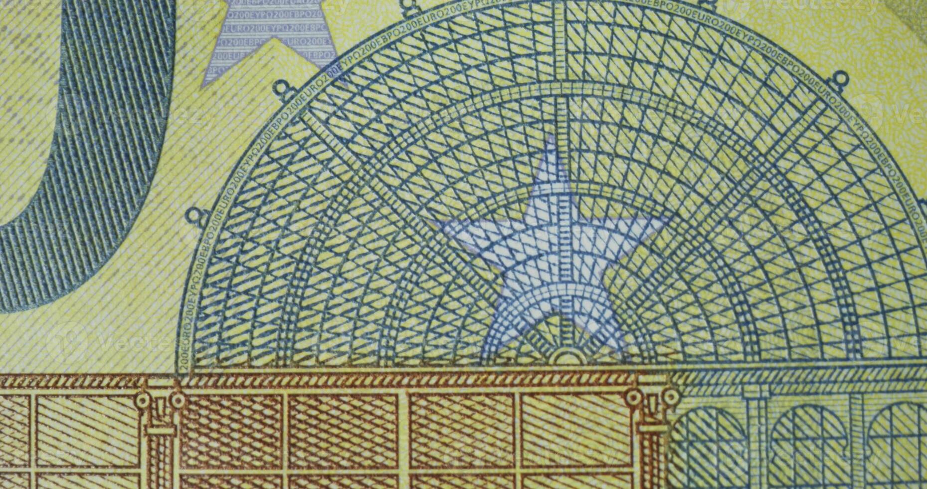 A close up of a euro bank note with a large building in the background photo