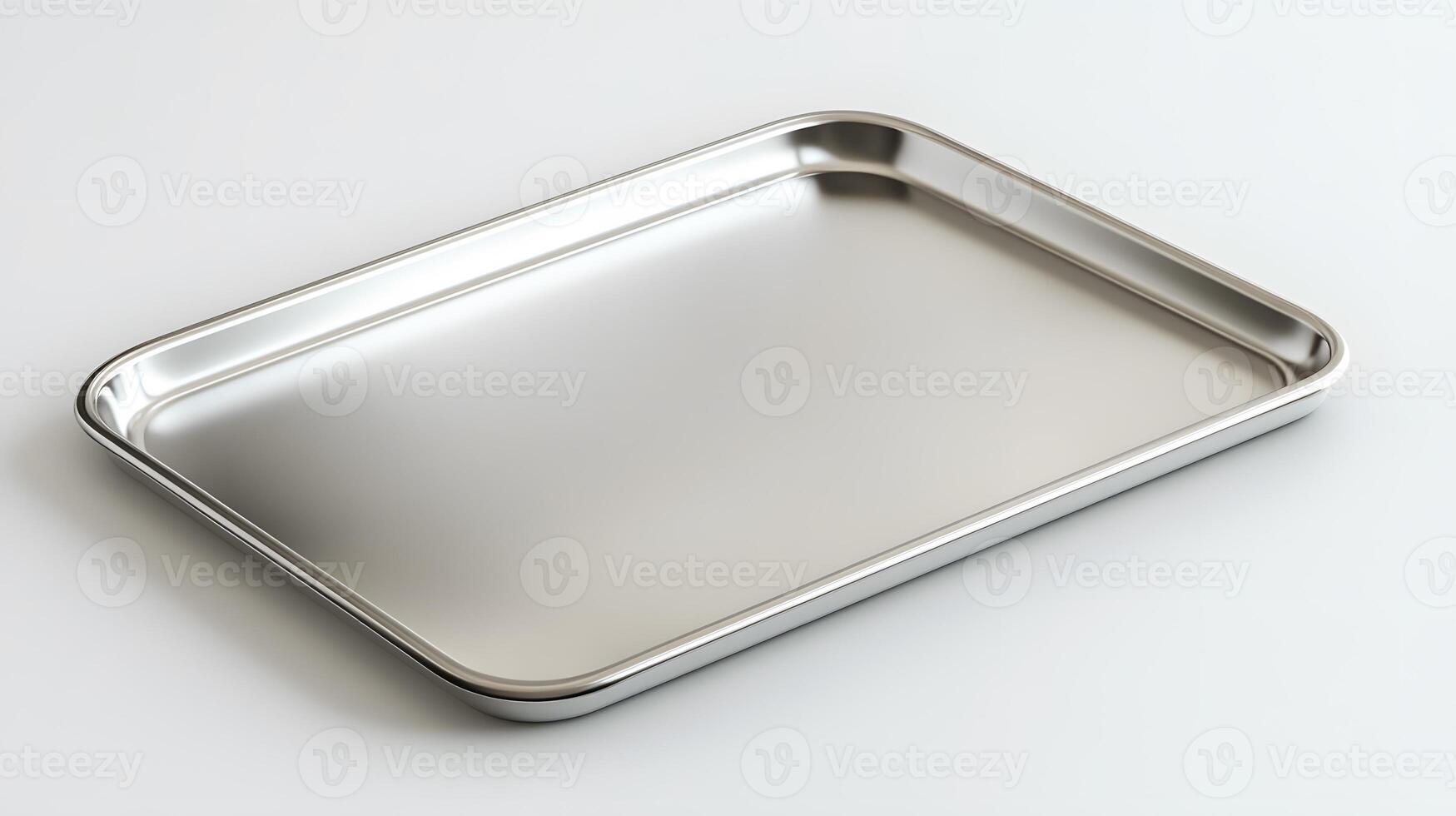 Stainless Steel Tray with Blank, and White Background. photo