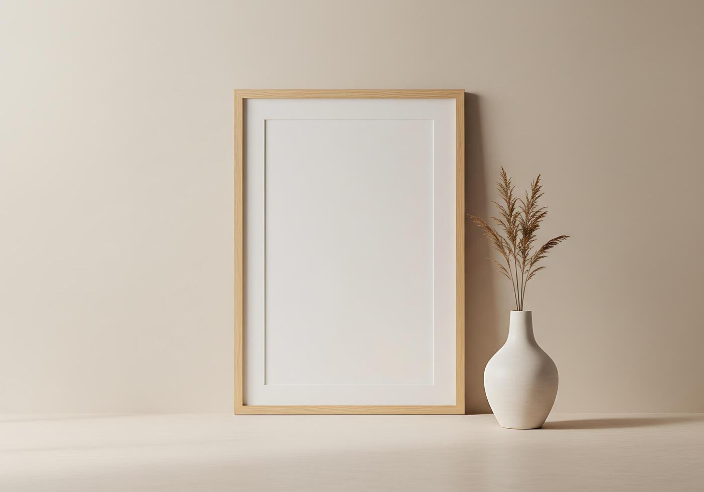 A blank frame and a vase on a beige background photo