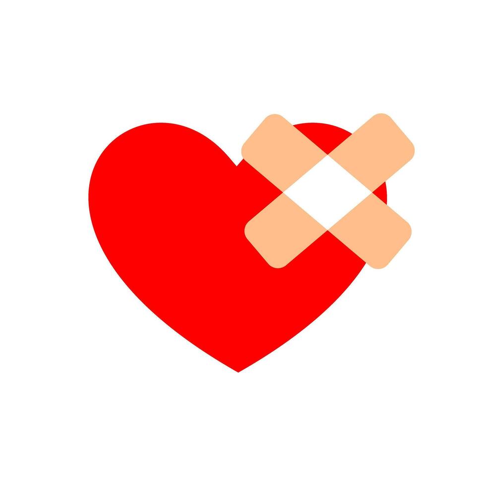 Heart symbol with bandage, representing love and healing in a simplistic manner, suitable for various contexts including health and relationships vector