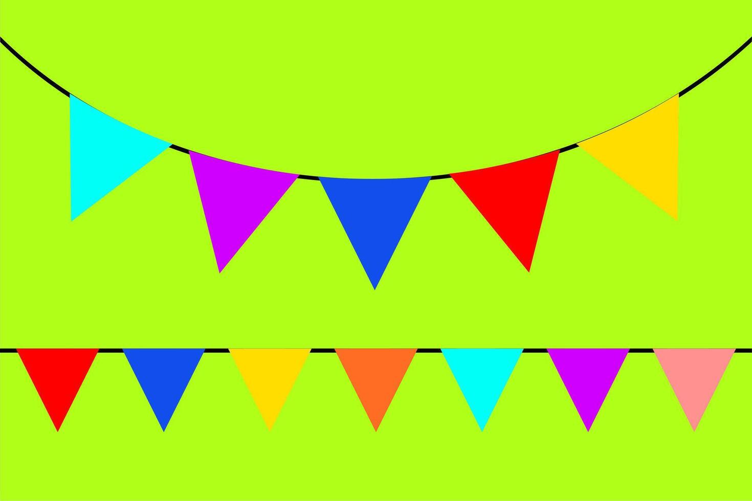 Colorful triangular flags decorating a vibrant green background for a festive celebration vector