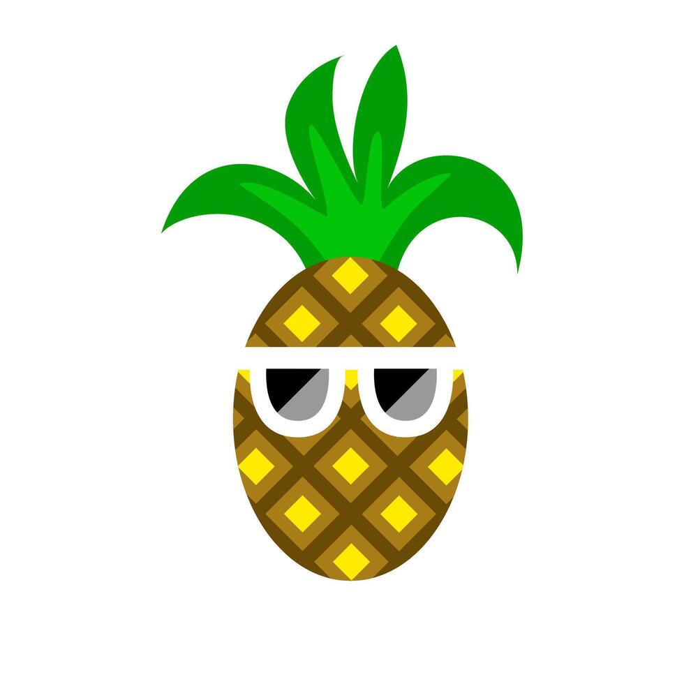 Cool pineapple character with sunglasses and vibrant green leaves on a plain background vector