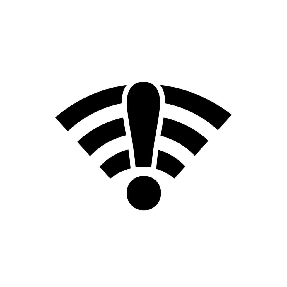Signal icon with exclamation mark indicating network issues at a digital workspace, wi-fi vector