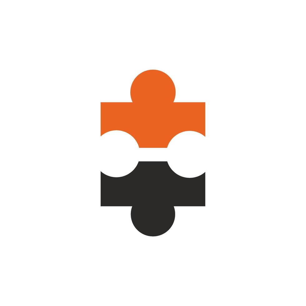 Puzzle piece design featuring orange, black, and white colors representing unity and collaboration in creative projects vector