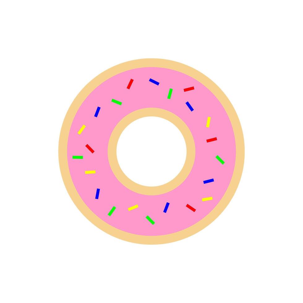 Colorful pink donut with sprinkles on a white background, perfect for dessert lovers and bakery enthusiasts vector