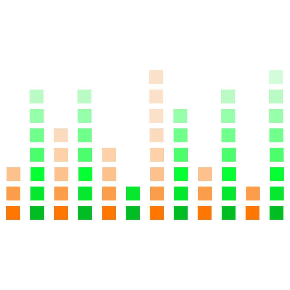 Digital audio waveform visualization displaying vibrant green and orange squares in a rhythmic pattern vector