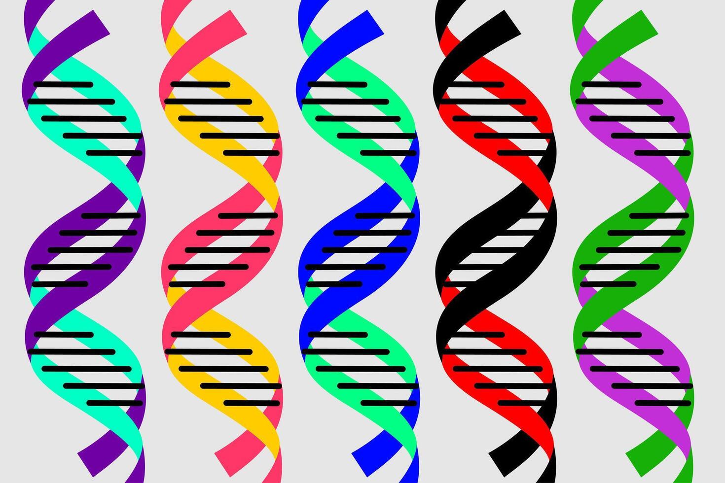 Colorful DNA strands represent genetic diversity and the complexity of life forms in a scientific illustration vector