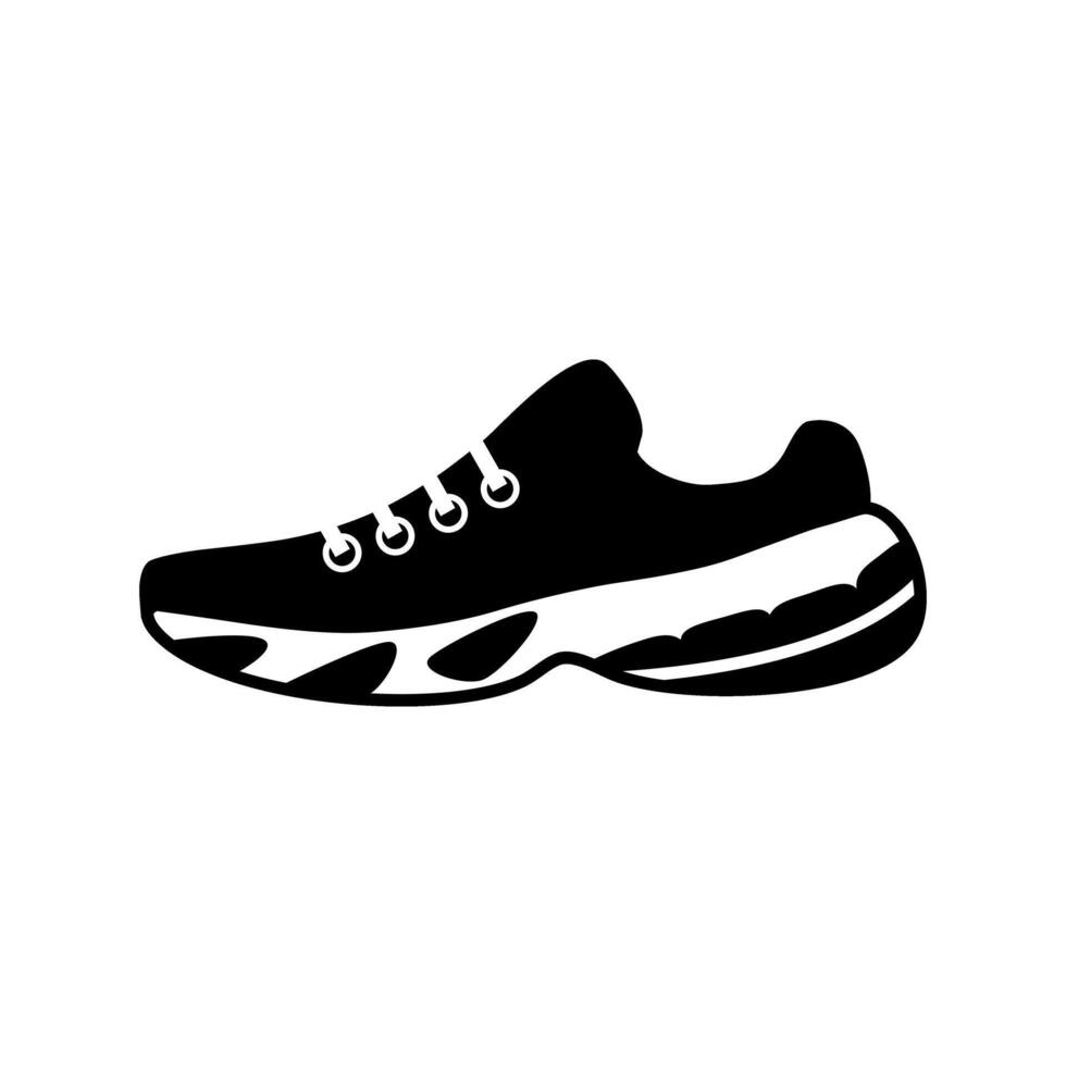 Black sneaker design featuring a sleek profile and detailed lacing suitable for athletic activities or casual wear vector