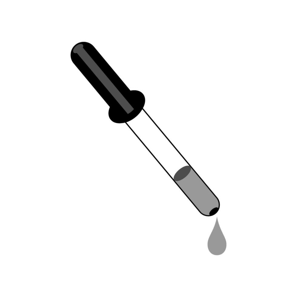 Glass dropper filled with liquid is poised to release a drop on a white background vector
