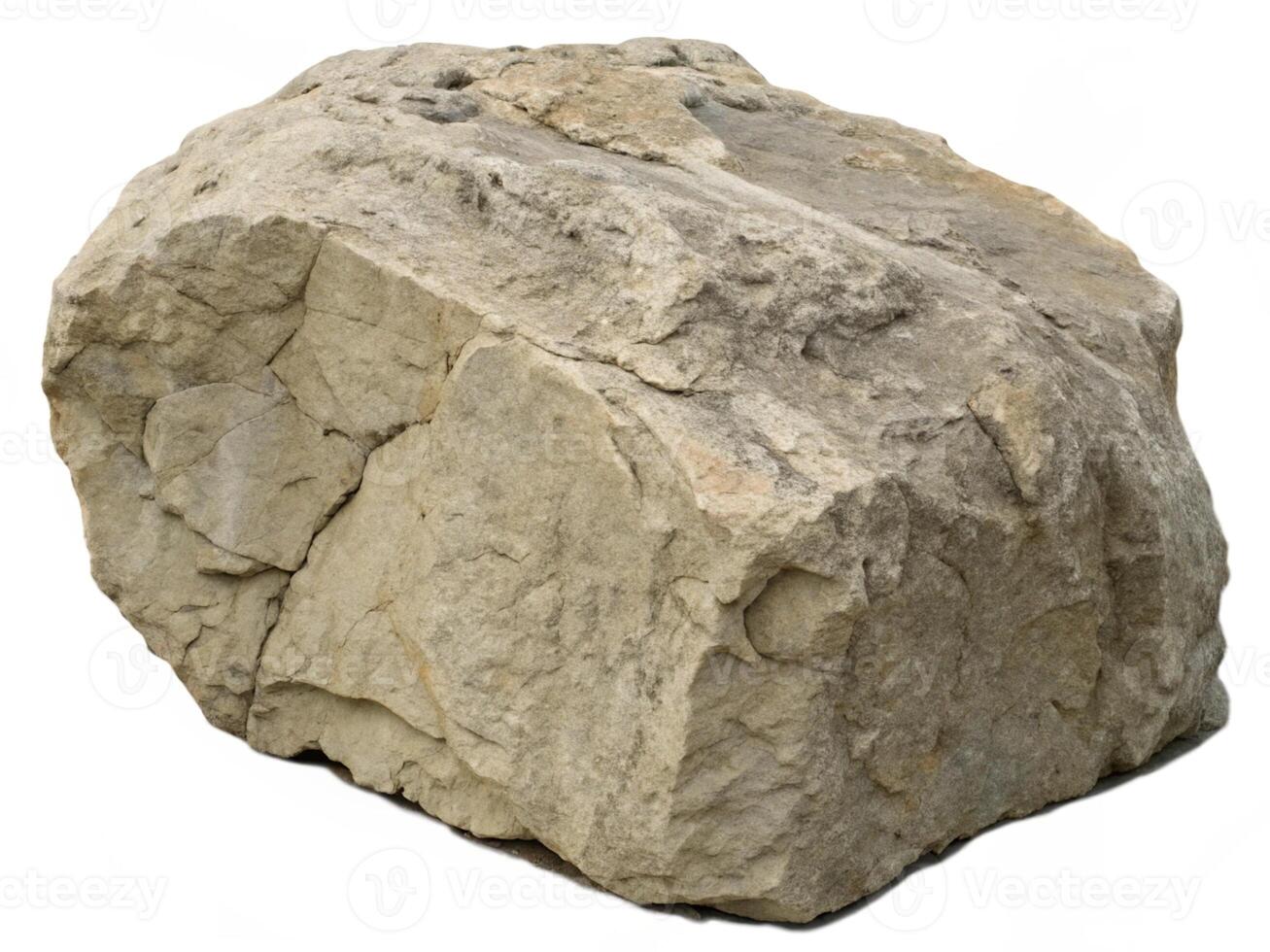 Large rough textured tan boulder isolated on white background photo