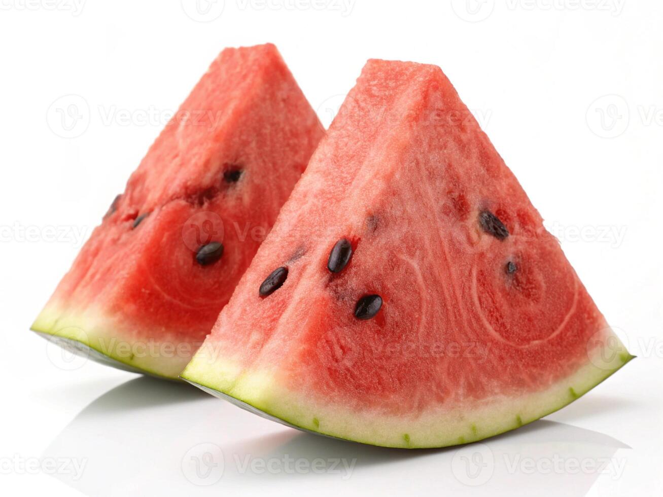Two slices of juicy watermelon isolated on white background photo