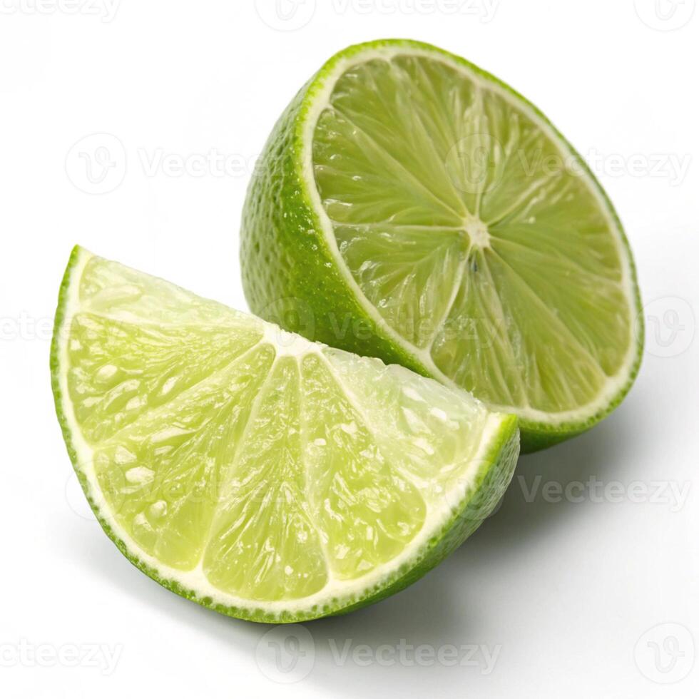 Lime halves and wedge isolated on white background photo