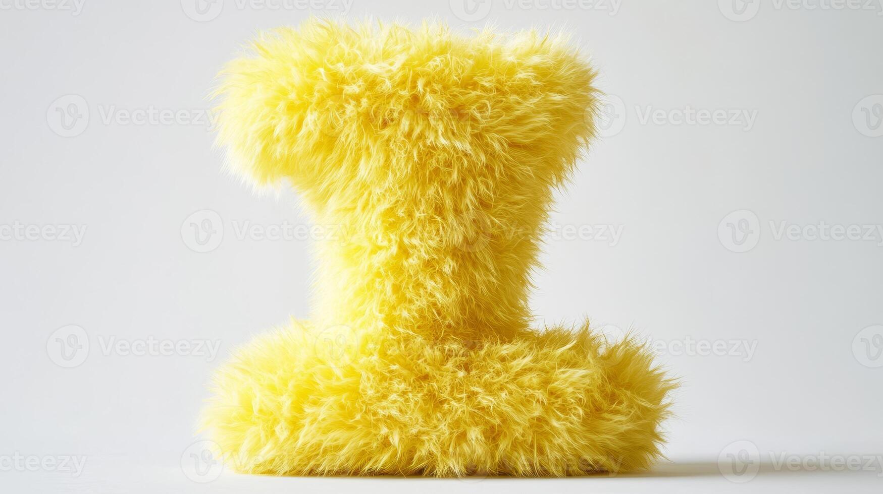 Bright yellow fluffy letter I stands out against a clean white background, adding charm and whimsy to the decor or design elements photo
